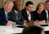 Record - President Donald Trump, left, talks the White House with manufacturing executives on the Feb. 23, 2017.